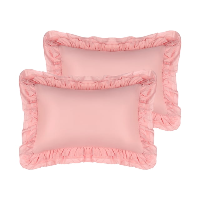 Funda de almohadas de triple volantes REGALWOVEN, juego de 2 fundas de almohada, fundas de almohada de cama con cierre de sobre, tamaño Queen (20"x30") rosa