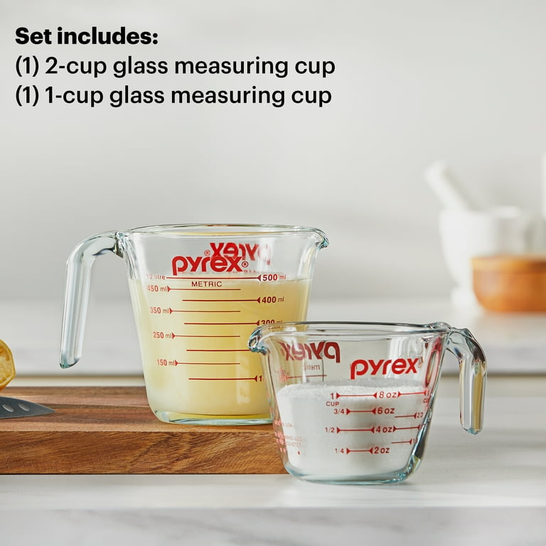 Pyrex 2-Piece Glass Measuring Cup Set, 1-Cup and 2-Cup, Microwave
