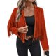 thumbnail image 1 of Chaquetas de Mujer de Piel Sintética de Ante con Flecos y Forro. Abrigos Cortos con Flecos. Imprescindibles de de Otoño. Rojo Óxido M, 1 of 7