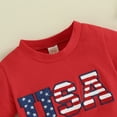 thumbnail image 6 of Toddler Baby Boys Outfits for 4th of July 6 12 18 24 Months 2T 3T 4T Fuzzy Letter Embroidery Short Sleeve T-Shirts Tops Stripe Stars Print Shorts 2Pcs Clothes Set, 6 of 10