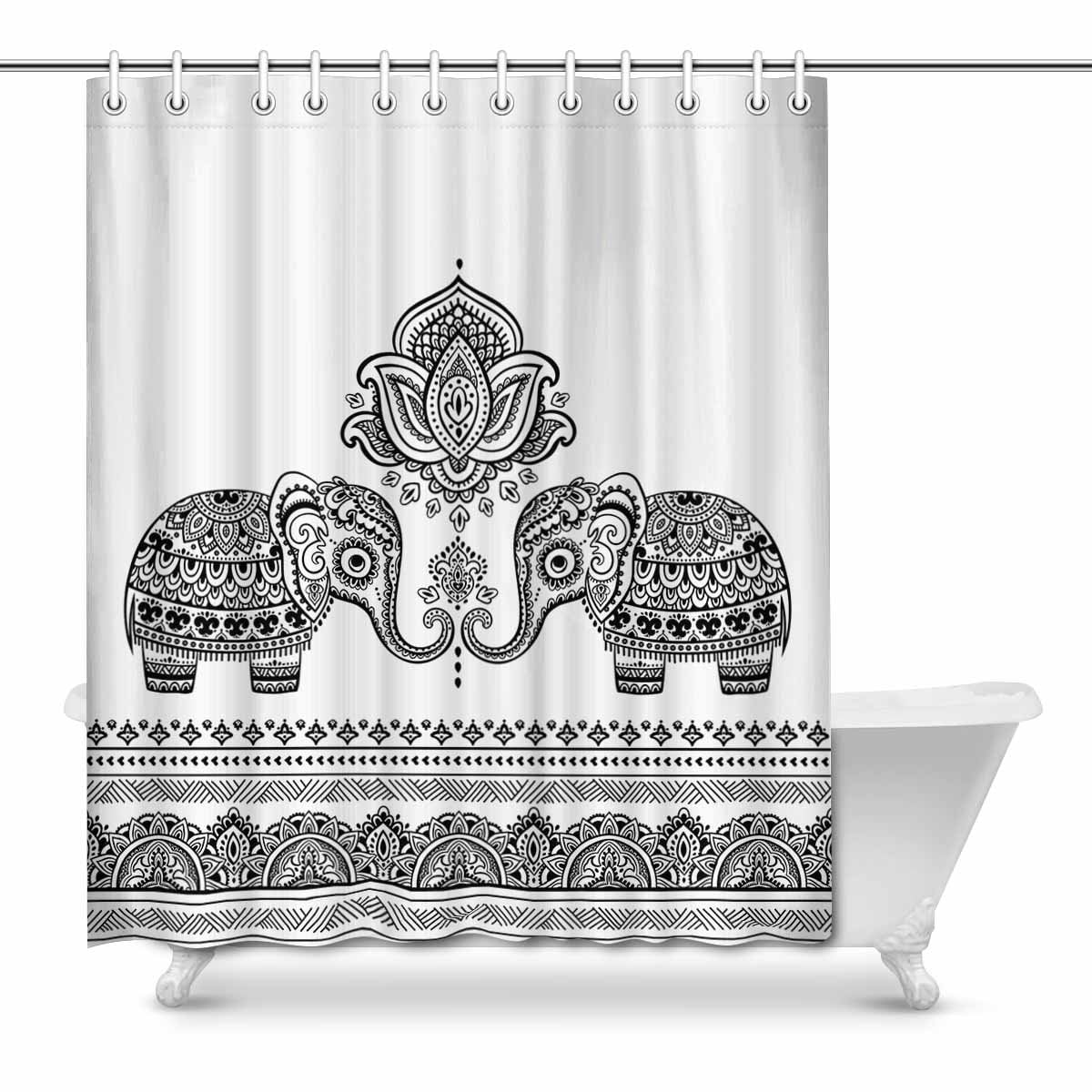 Yusdecor Lotus Ethnic Elephant With African Tribal Paisley Ornament House Decor Shower Curtain For Bathroom Decorative Bathroom Shower Curtain Set 66x72 Inch Walmart Canada