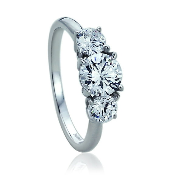 14K White Gold 1 Carat Round CZ Three Stone Wedding Anniversary Ring