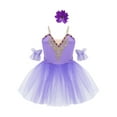 thumbnail image 6 of Doomiva Kids Girls Lace Rhinestone Camisole Skirted Leotard Swan Dance Ballet Tutu Dress Performance Costume Dancewear Purple 7-8, 6 of 7