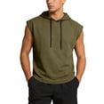 thumbnail image 2 of Domuza Workout Hooded Tank Tops for Men Bodybuilding Muscle Cut Off T Shirt Sleeveless Gym Hoodies Loose Pullover Sweatshirt Army Green 3XL, 2 of 7