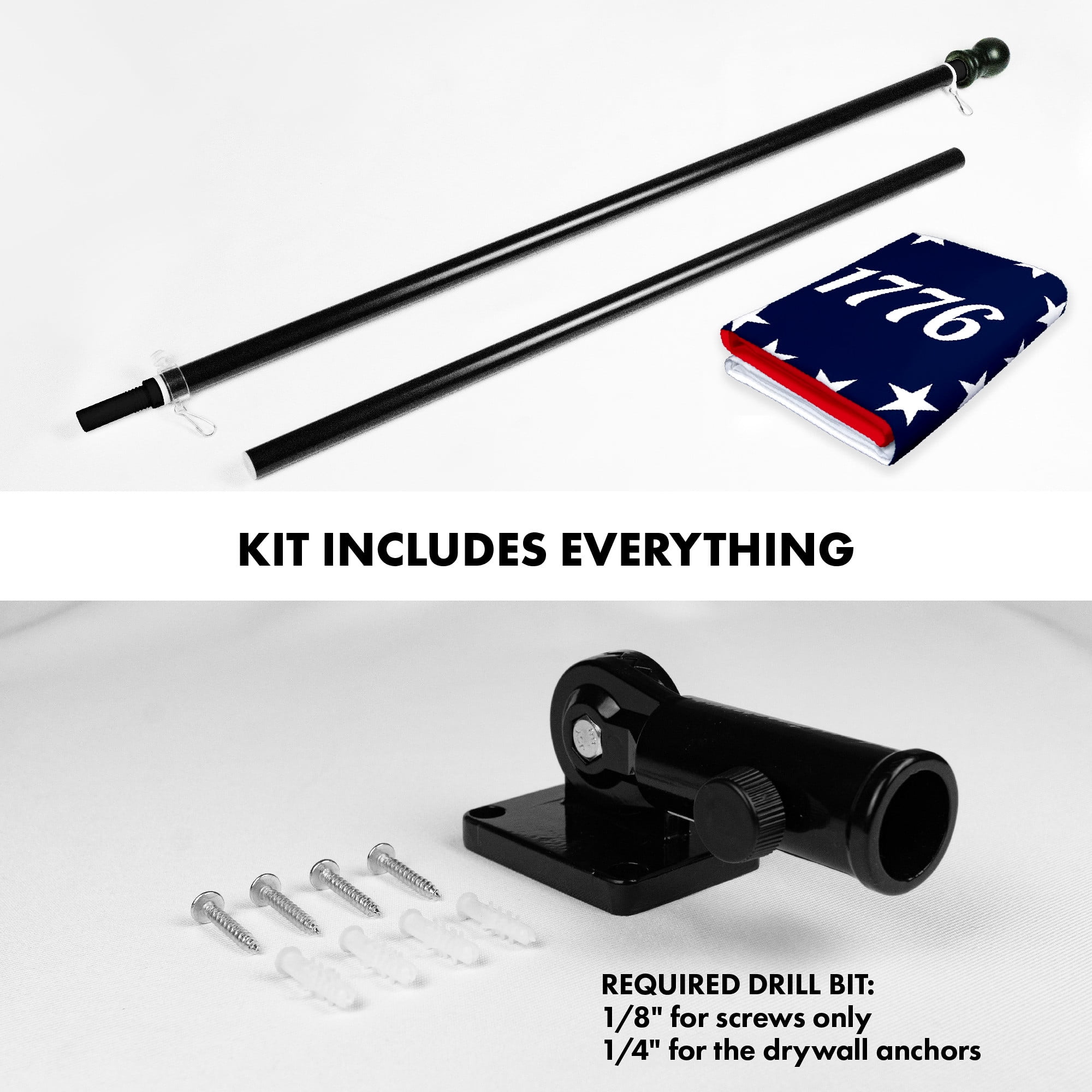 G128 Combo Pack: 6 Ft Tangle Free Aluminum Spinning Flagpole (Black) & Betsy Ross 1776 Flag 3x5 Ft, LiteWeave Pro Series Printed 150D Polyester | Pole with Flag Included