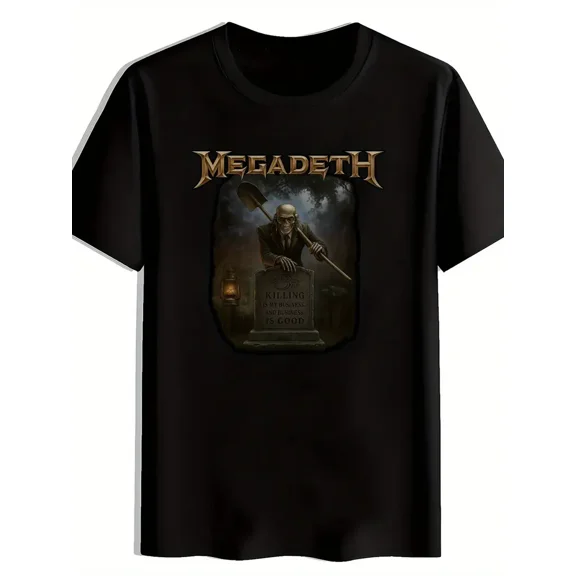 Men's Vintage Megadeth Graphic T-Shirt - "Killing Is Wrong" Retro Metal Band Tee, Black Short Sleeve Round Neck Summer Top