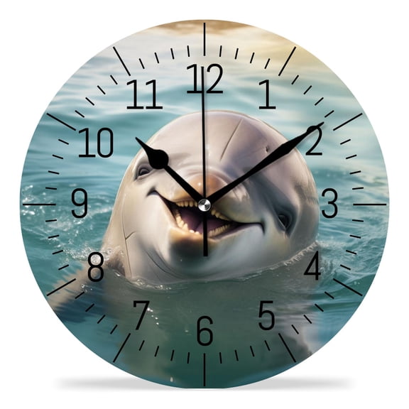 erolrail Rustic Wall Clock,Silent Non Ticking Wall Clocks for Living Room,Bedroom,Kitchen 12IN Happy Dolphin Ocean Sea Water Creative Pattern