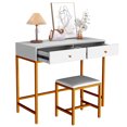 thumbnail image 4 of Ciumeeo Writing Desk with Cushioned Stool Set, 2 Drawers, for Home Office, 35.4''x15.7'', White, 4 of 10