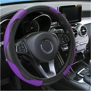 Car Steering Wheel Cover, 15 inch Carbon Fiber Microfiber PU Leather Elastic Steering Wheel Protector for Men Women, Anti-Slip Breathable Car Interior Accessories for Most Cars (Purple)