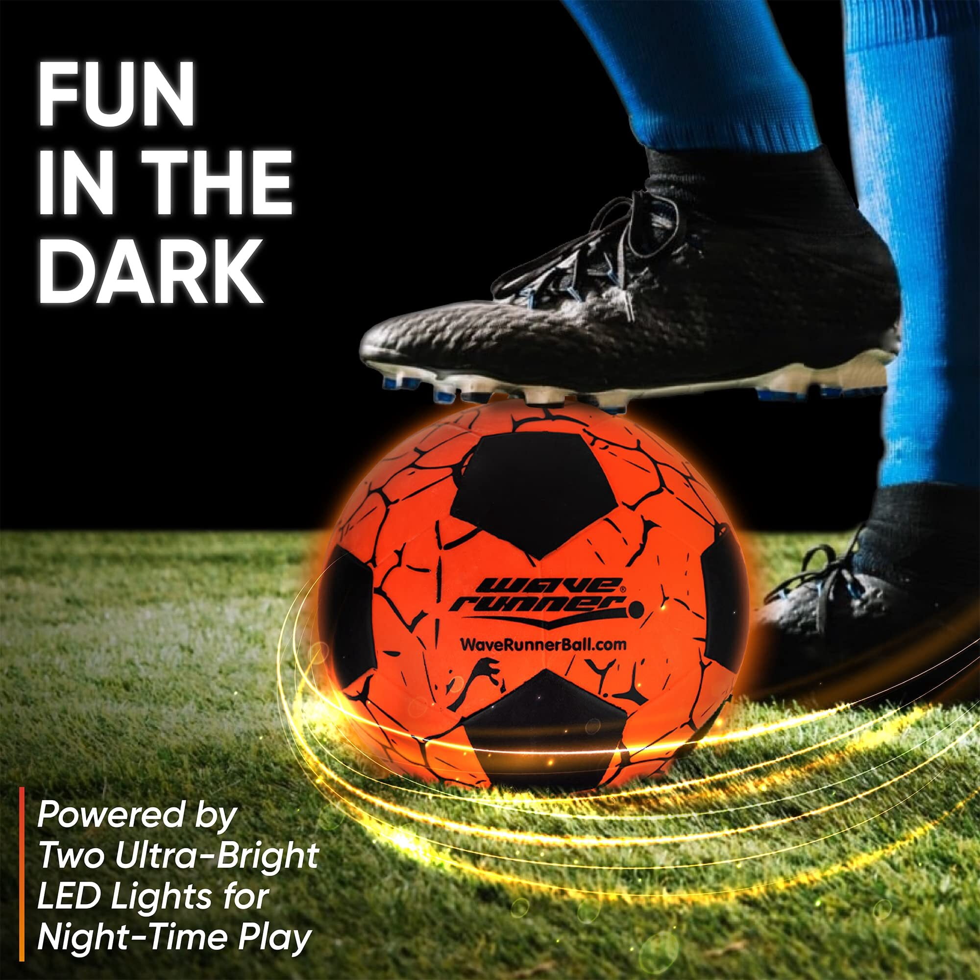 Wave Runner Glow in the Dark LED Light Up Soccer Ball - Official Size 5 with Pump and Pre-Installed Batteries
