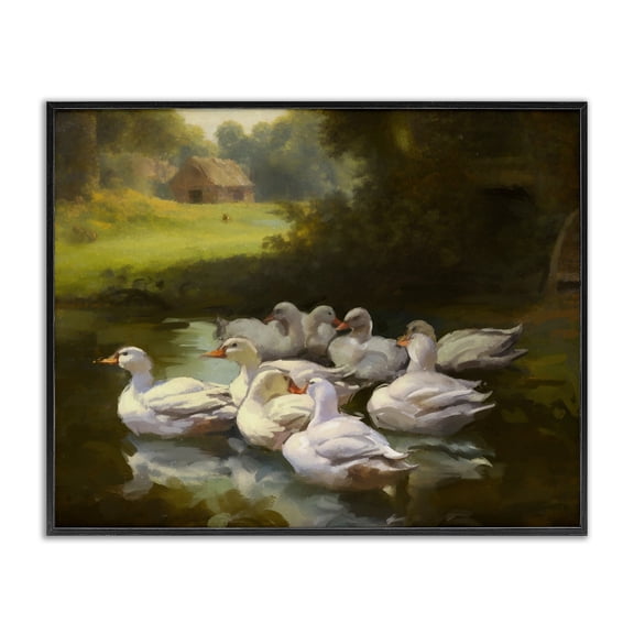 Stupell Industries Transitional Country Ducks in Pond Black Framed Giclee Art, 20 x 16, by Ziwei Li