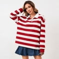 thumbnail image 2 of Domzest Womens Oversized Polo Shirt Long Sleeve Striped Rugby Collar Pullover Tops 2026 Trendy Casual Loose Fit Streetwear Tee Red M, 2 of 6