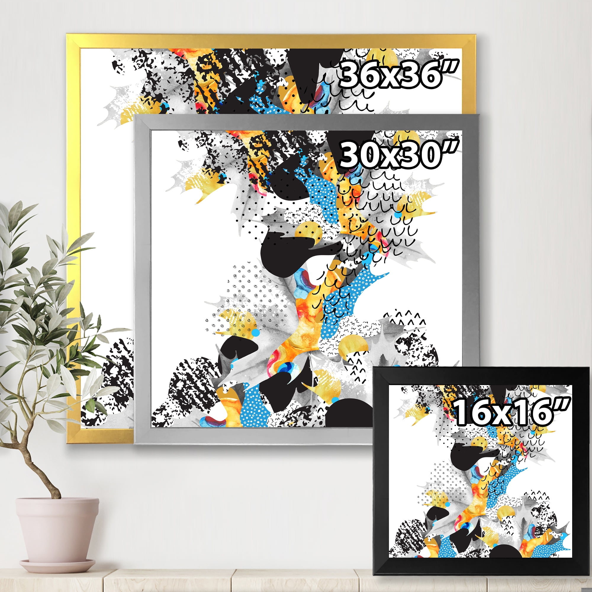 Designart 'Fluid Shapes In Bauhaus Memphis Style Minimal' Modern Framed Art Print