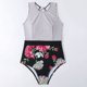 thumbnail image 3 of Traje de baño de una pieza sin espalda a rayas con cuello redondo para mujer - Talla S, 3 of 5