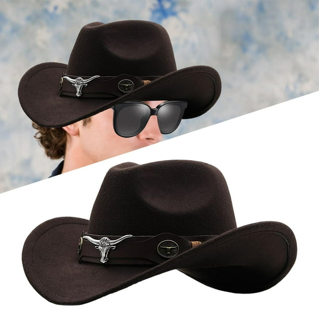 Sombrero de vaquero de decoración occidental, sombreros de fieltro térmicos novedosos, impermeables, cómodos, informales, sombrero de para Café Macarena Sombrero de vaquero