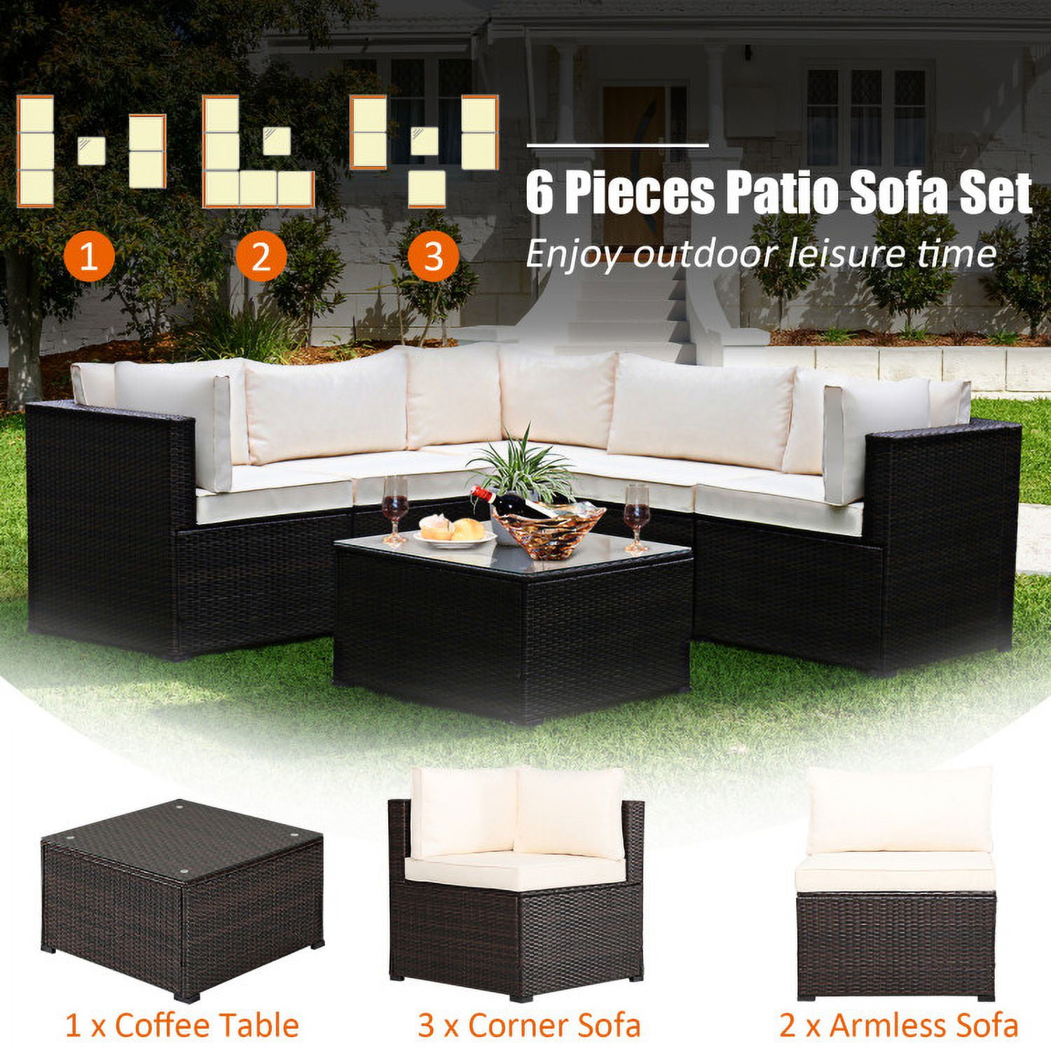 Aimee Lii 6 Pieces Patio Furniture Sofa Set with Cushions for Outdoor, Outdoor Patio Set, Beige Aimee Lii 6 Pieces Patio Furniture Sofa Set with Cushions for Outdoor, Outdoor Patio Set, Beige