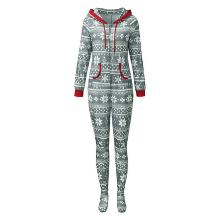 

Christmas Gifts Christmas One Pieces Hoodie Jumpsuit Xmas Family Matching Pajamas Clothes for Kids And Adults Polyester Grey M