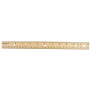 Westcott 12" Hole Punched Wood Standard Ruler, English/Metric, Metal Edge, High School, for Office, 1-Count