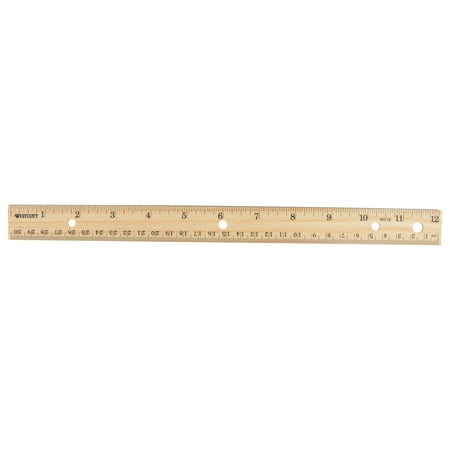Westcott 12" Hole Punched Wood Standard Ruler, English/Metric, Metal Edge, High School, for Office, 1-Count