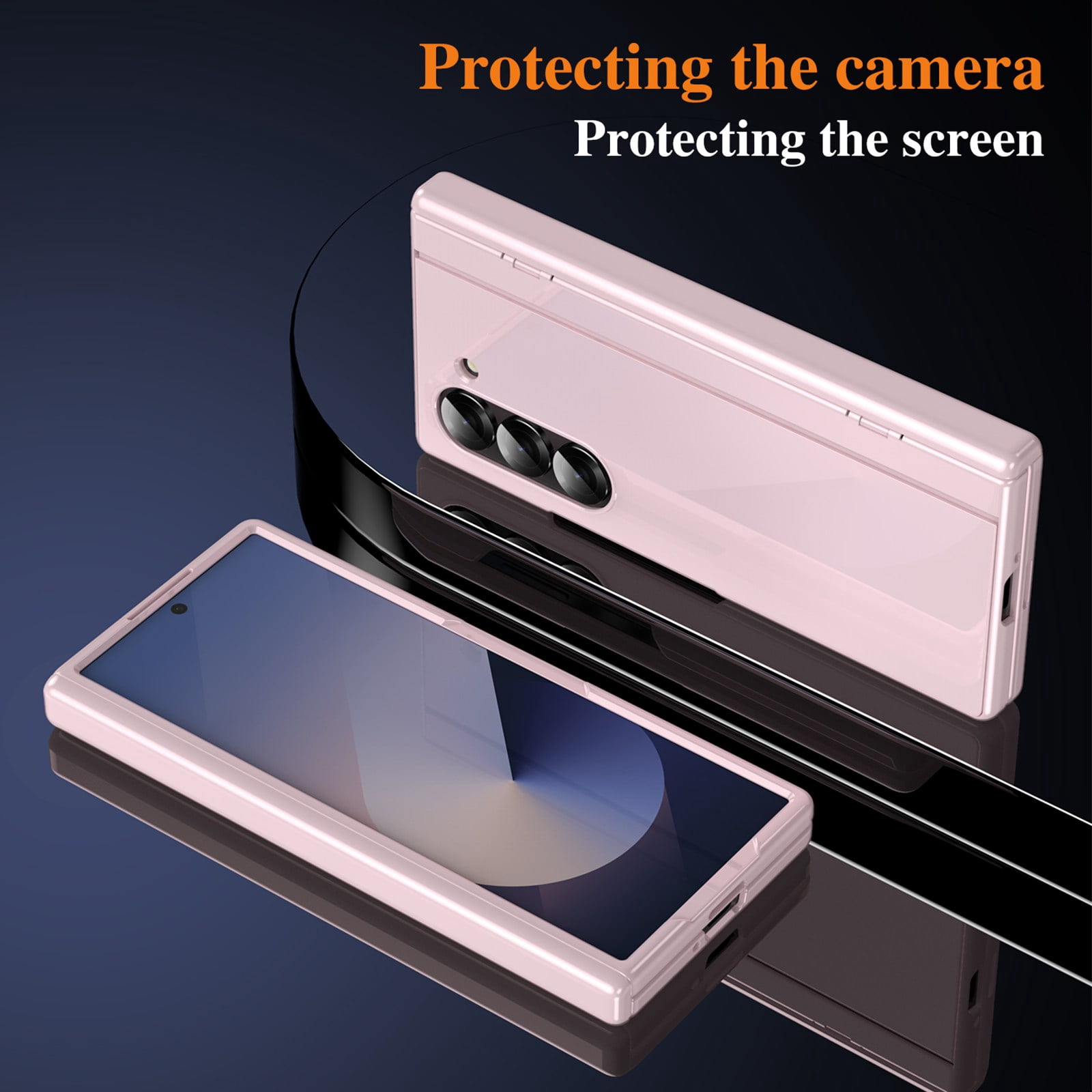 ELEHOLD Rugged Case for Samsung Galaxy Z Fold 3 Case,Built-in Screen Protector Flip Kickstand Hinge Protection Slim Full Body Protective Phone Case for Samsung Galaxy Z Fold 3,Pink