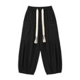 thumbnail image 4 of Womens Casual Cargo Pants Solid Color Drawstring Wide Leg Jogger Loose Fit Baggy Workout Trousers With Pockets, 4 of 4