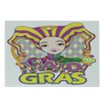 thumbnail image 1 of Mardi Gras Cutting Board, Carnival Girl in Harlequin Costume and Hat Cartoon Fat Tuesday Theme, Decorative Tempered Glass Cutting and Serving Board, Small Size, Yellow Purple Green, by Ambesonne, 1 of 1