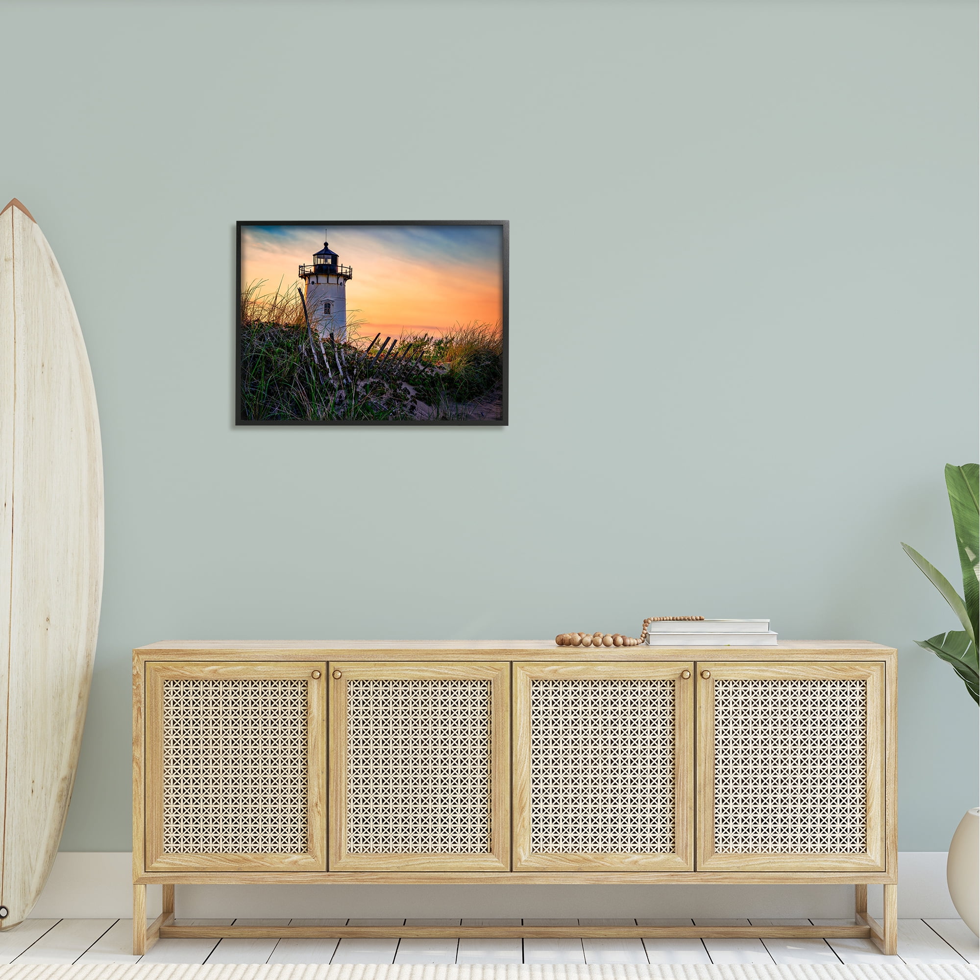 Stupell Lighthouse Sunset Coastal Nature Landscape Photography Black Framed Art Print Wall Art