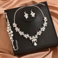 thumbnail image 6 of AEXTO Elegant Emerald Green Leaf Rhinestone Jewelry Set for Women – Gold Tone V-Neck Water Drop Pendant Necklace, Earrings & Bracelet Vintage Glam Gift for Her, 6 of 15