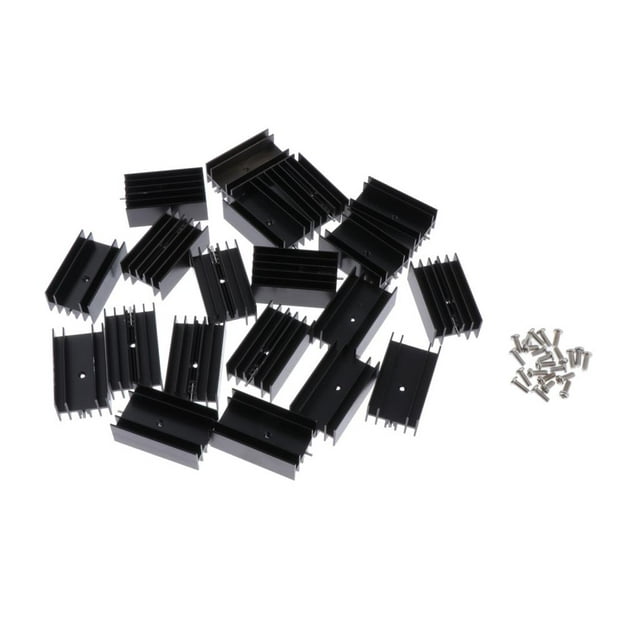 20 Unids Disipador de calor MOSFET Baoblaze Con Tornillos para transistor TO-220 color negro 24x16x40mm