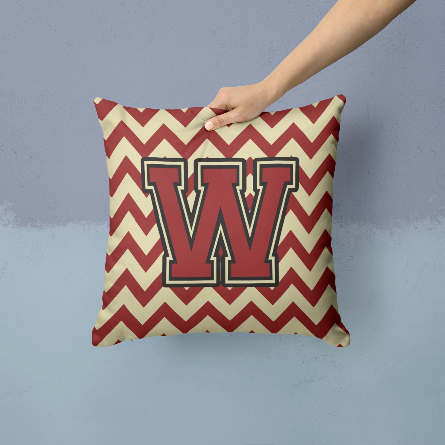 Carolines Treasures CJ1061-WPW1414 Letter W Chevron Maroon & Gold Fabric Decorative Pillow