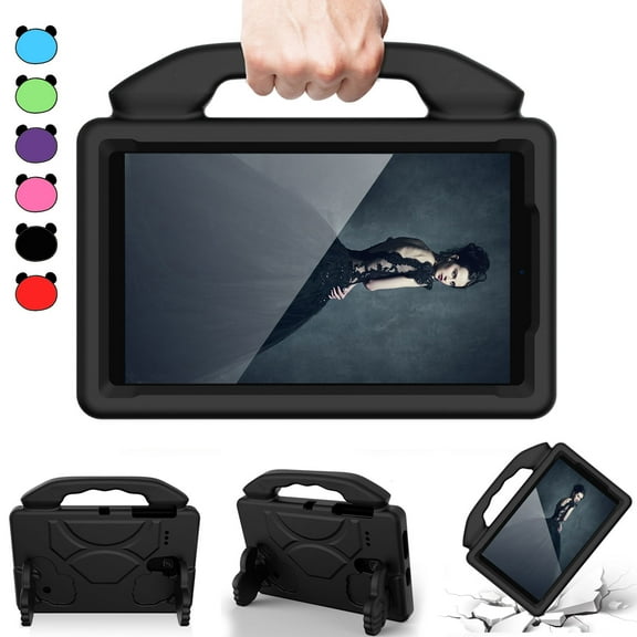 Kids Friendly Tablet Case for Samsung Galaxy Tab A 8.0" 2017 (Model SM-T380 or SM-T385) - Portable Handle Case EVA Foam Protector Shockproof Hard Rugged Cover with Stand (Black)