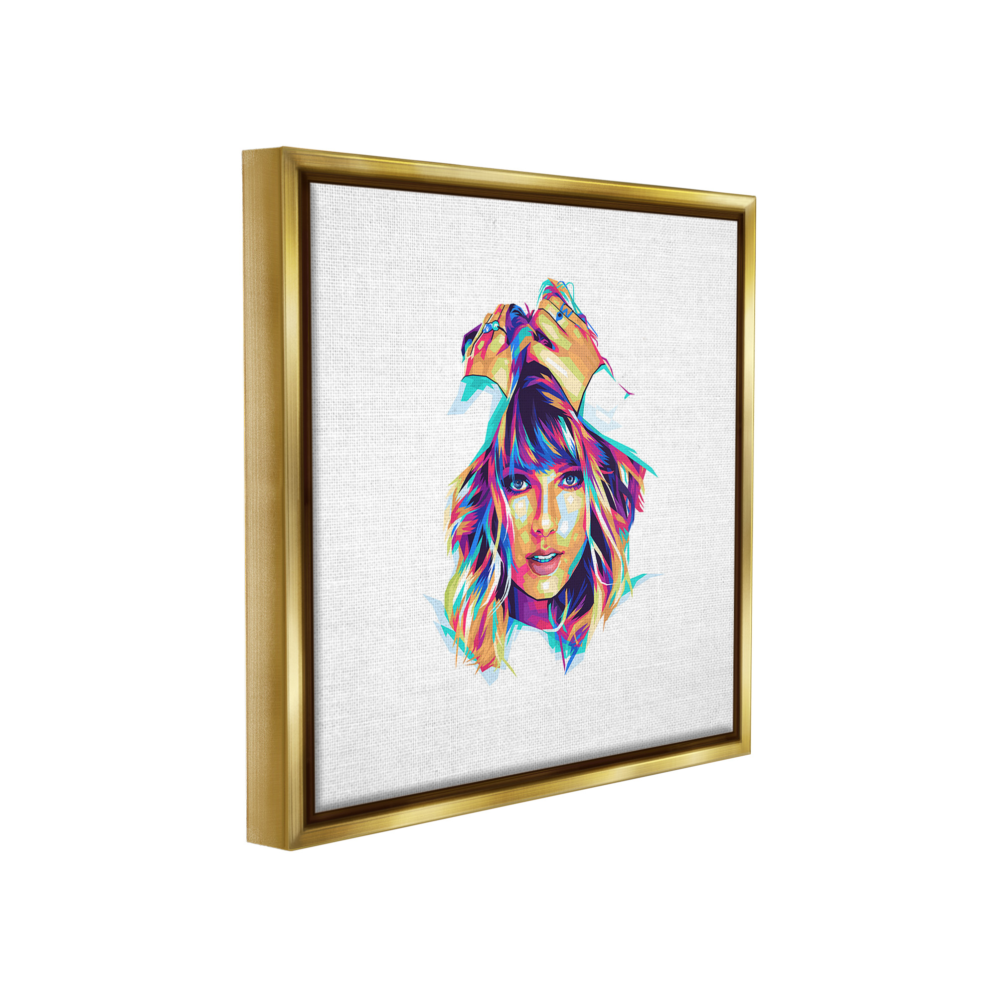 Stupell Industries Bold Taylor on White Abstract Painting Gold Floater Framed Canvas Art Print Wall Art, 18 x 18