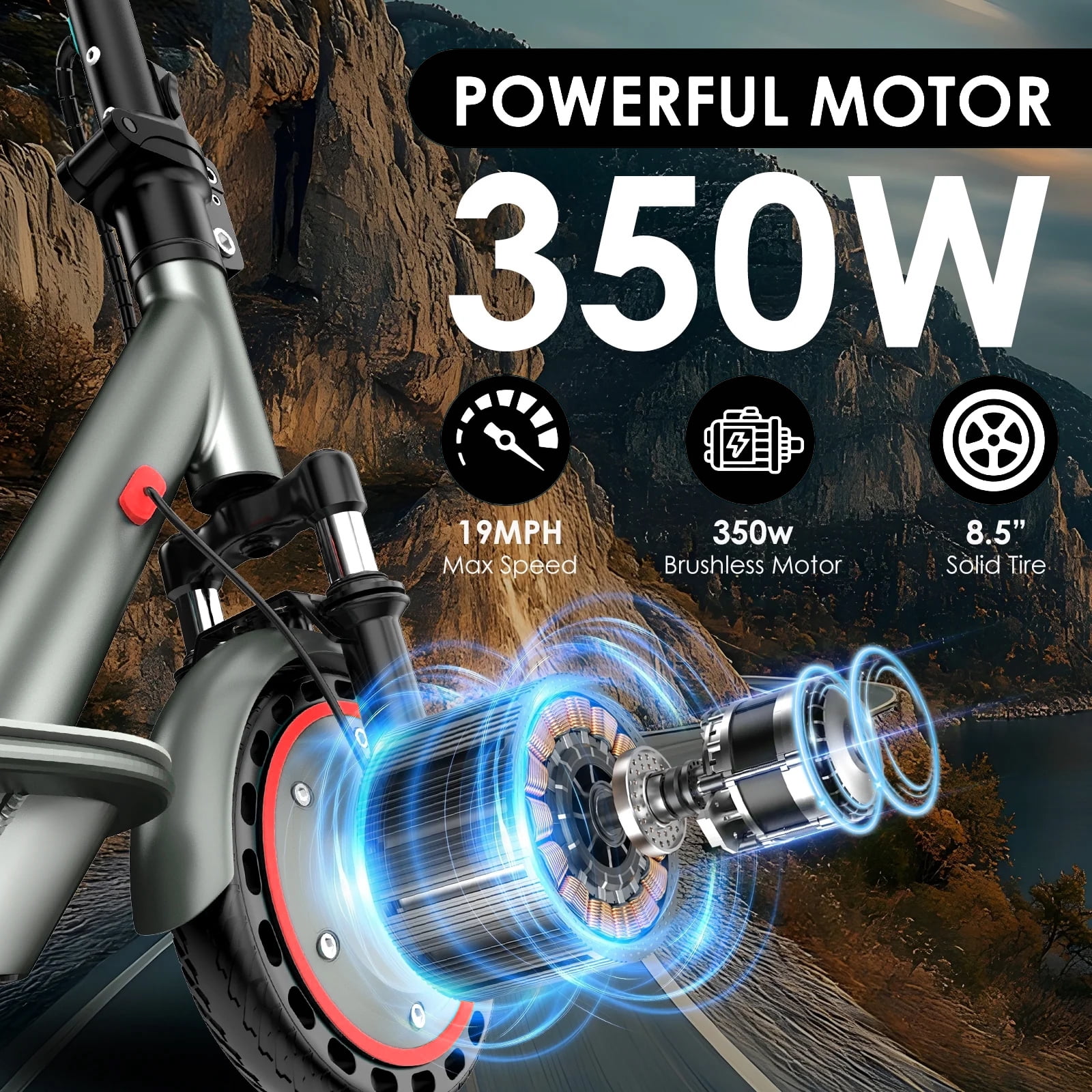350W Electric Scooter, 8.5” Solid Tires, 19 Mph Top Speed & 15Miles Range, Folding Commuting E-Scooter for Adults and Teens with APP Control Red