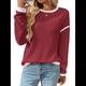 thumbnail image 2 of Suéteres de Cuello Redondo, Larga, Oversize, con Bloques de Color, de Punto Acanalado y Abertura Lateral para Mujer (Otoño de 2025) Vino Tinto XXL, 2 of 9