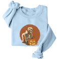 thumbnail image 4 of WEIWEN Halloween Sweatshirt for Women Oversized Fashion Clothing Funny Skeleton Pumpkin Printed Long Sleeve Crewneck Fall Sweaters for Women Going Out Tops Light Blue, M, 4 of 5