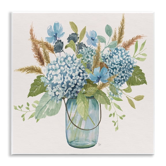 Stupell Industries Hydrangea in Mason Jar Floral Painting Unframed Art Print Wall Art, 12 x 12