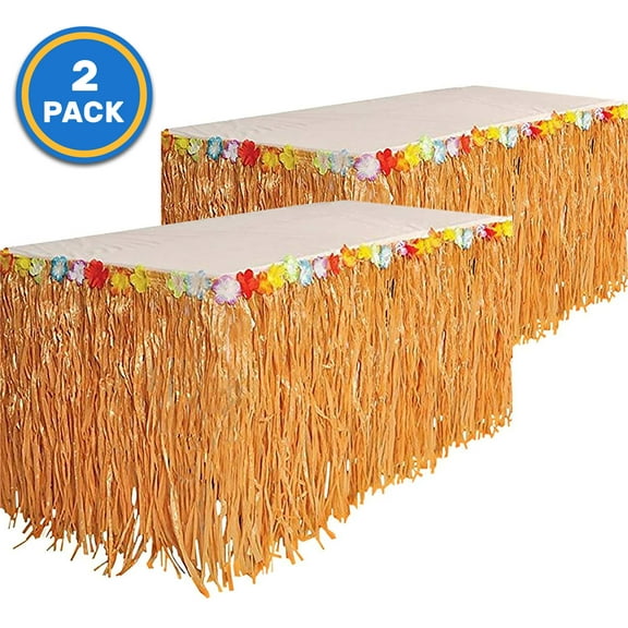 Kicko Luau Hawaiian Grass Table Skirt - 2 Pack - 9 Feet X 29 Inch - Real Hawaiian Island
