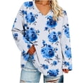thumbnail image 2 of thefmos Women's V Neck All Over Print Pullover Top Long Sleeve Plus Size Casual Blouse Fashion Fall Winter Outfit, White XL, 2 of 6