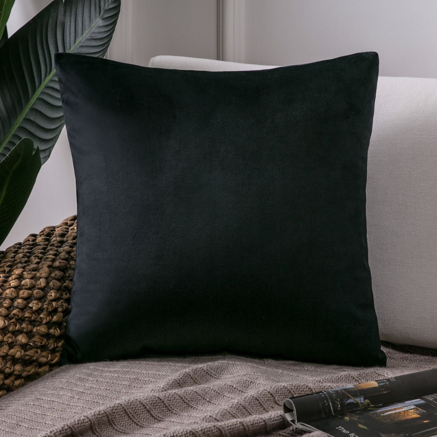 Phantoscope Silky Velvet Decorative Throw Pillows, 20 x 20 in, Black, 2 Pack