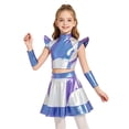 thumbnail image 6 of iiniim Girls 3 Pieces Halloween Alien Cosplay Outer Space Outfit Cap Sleeve Glossy Color Block Top and Skirt with Oversleeves for Role Play Party Silver 16, 6 of 7