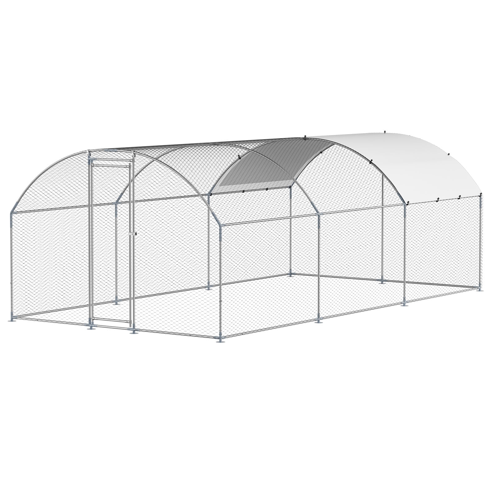 Metal Chicken Coop, Walk-in Chicken Run with Cover Doom Roof 9.8x19.6x6.5ft