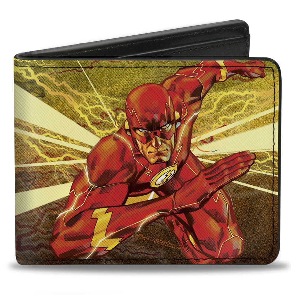 DC Comics Wallet, Bifold, The Flash Rebirth Running Action Pose Rays Yellows Reds, Vegan Leather DC Comics Wallet, Bifold, The Flash Rebirth Running Action Pose Rays Yellows Reds, Vegan Leather