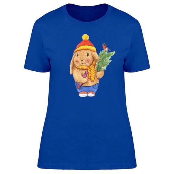 Cute Hare Holding Leaves T-Shirt Women -Image by Shutterstock, Female x-Large