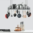 thumbnail image 3 of Kitchen Ceiling Mounted Pot Rack Pots & Pans Organizer Hanging Shelf with 12 Hooks, 3 of 18
