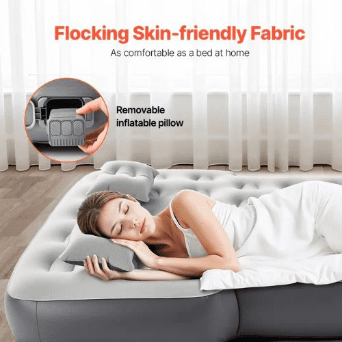 74x54.3x9.3 Inch Velour Inflatable Car Air Mattress with Built-in Pump Gray