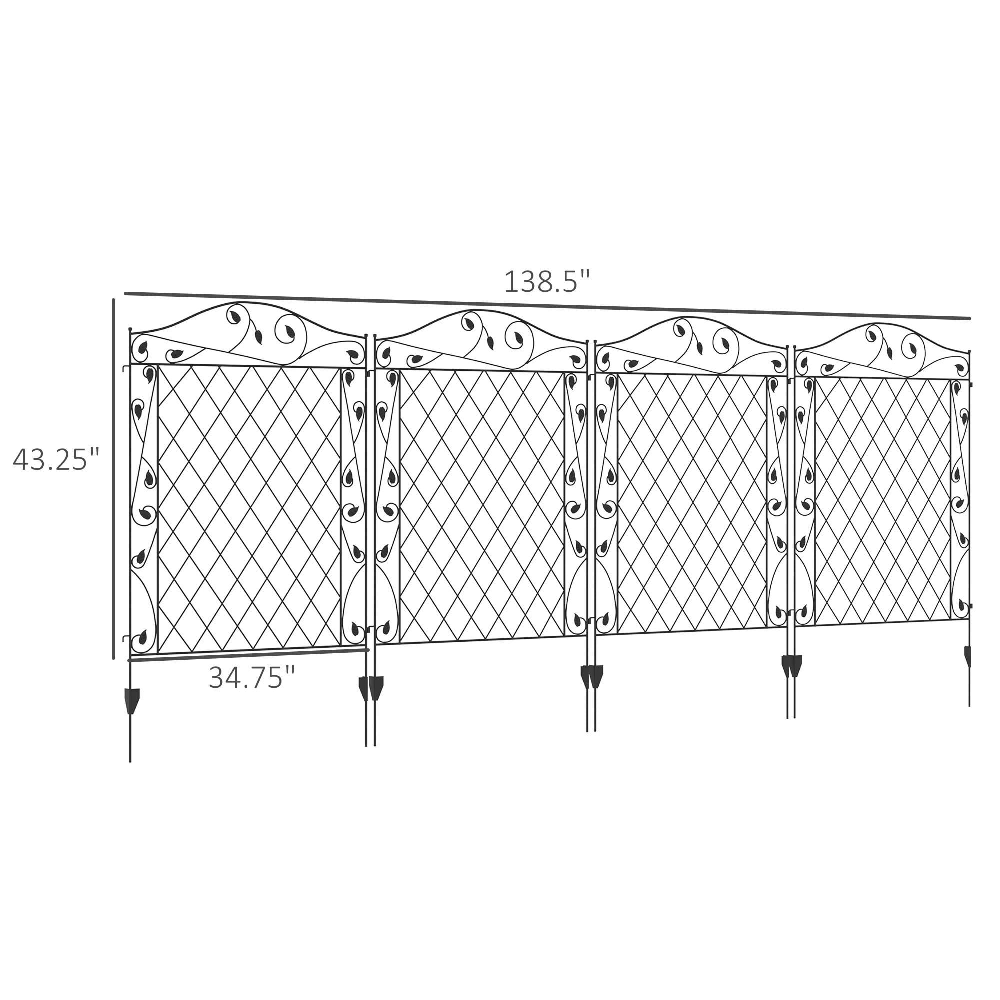 Fence Panels, Garden Fence, 4 Pack Steel Fence Panels, 11.5' L x 43" H, Rust-Resistant Animal Barrier Decorative Border Flower Edging for Yard, Landscape, Patio, Outdoor Decor, Wavey Vines