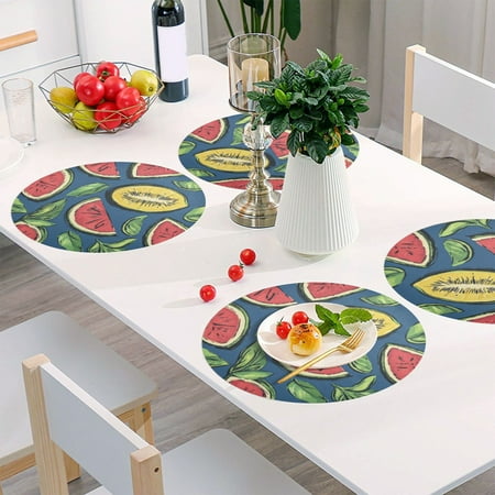 

Round Grid Placemat One Sizex1 Round Placemat PVC Plate Mat，15.4 Inch Non-Slip and Heat Resistant Table Placemat Dining Room Placemat Summer Flower Fruit3