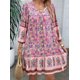 thumbnail image 5 of Vestido Informal de y Verano para Mujer, Cuello en V, Larga 3/4, Estampado Floral, Estilo Bohemio, Minivestido Corto. Rosa L, 5 of 10
