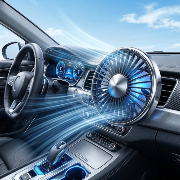 DAYBETTER USB Car Fan, 360° Rotatable Clip-On Fan with LED Light, 3-Speed Silent Mini Cooler, Air Vent Booster for Vehicle, Van, Truck, SUV, RV
