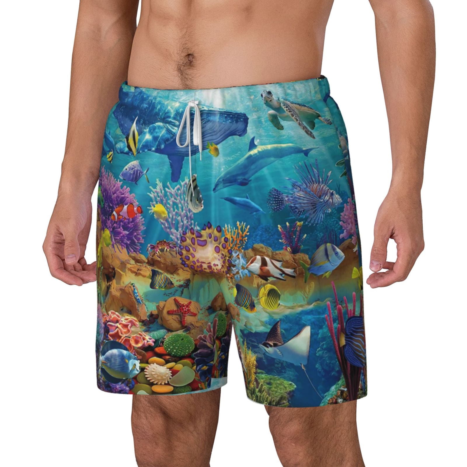 Xecao Sea World for Men's Swimming Trunks Swim Trunks Quick Dry Swim Shorts with Mesh Lining Funny Swimwear Bathing Suits